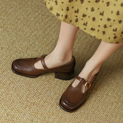 Women's T-Strap Mary Jane Shoes Square Toe Low Block Heel